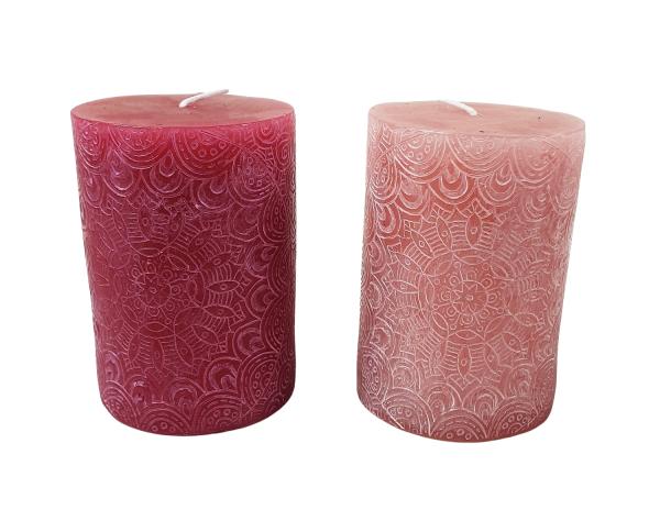 Stumpenkerze mit Mandala Gravur 7x10cm - 2 Farben -